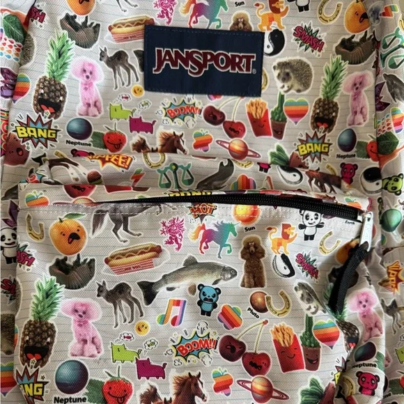 JanSport White Cream Backpack with Food/Animal/Fun Print - Picture 3 of 6